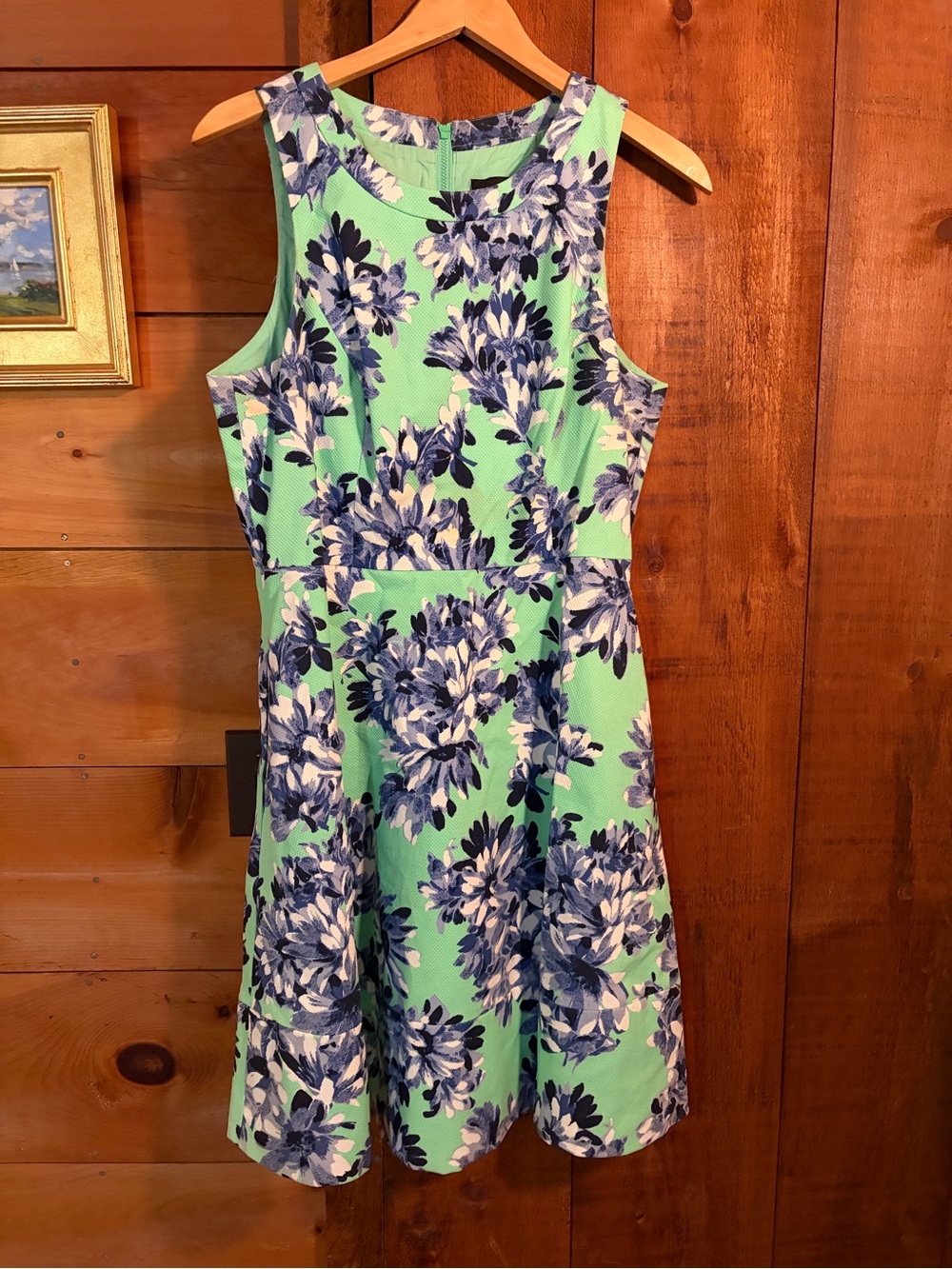 J.Crew Sleeveless Floral Fit-and-Flare Dress in Mint and Navy